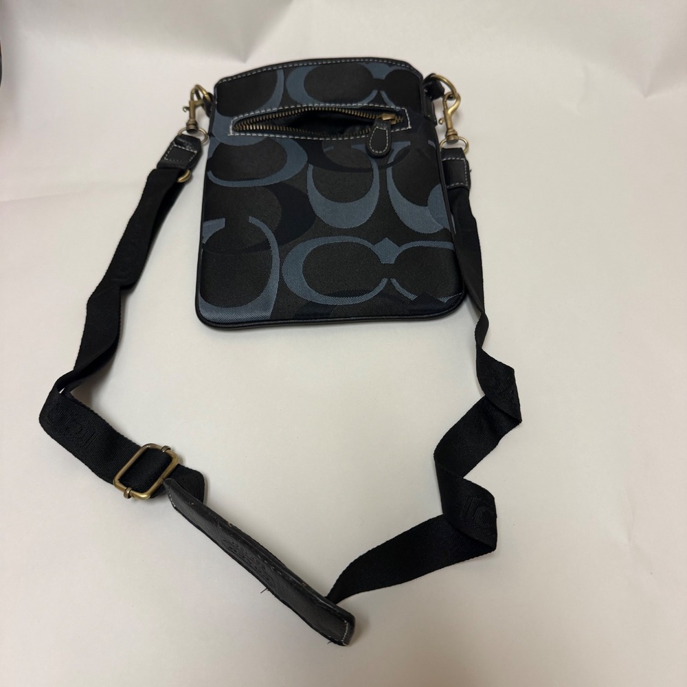 Coach Womens Signature Optic Jacquard Crossbody Messenger Bag Small Black Blue